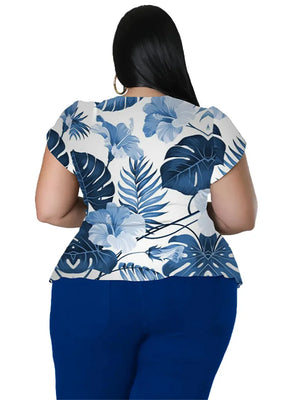 Women's Plus Size 2-Piece Pant Sets Spring/Summer Printed Top Solid Matching Leggings Pant Suits