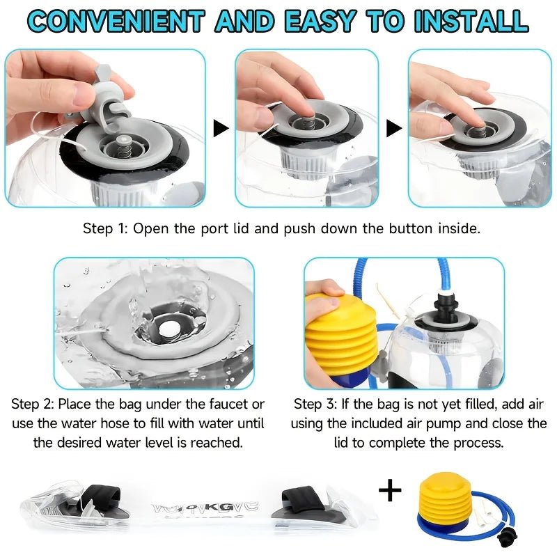 Step-by-step guide on how to use a air/water system with images and text.