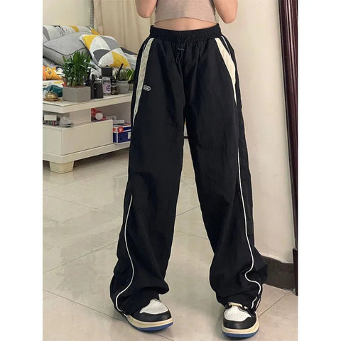 Cargo Pants Women Wide Leg Loose Drawstring Solid Baggy Oversized Mid Waist Retro Sporty Y2K Fashion