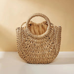 Handwoven Straw Purse Rattan Half-Moon Beach Handbag Large Capacity Women Summer Hollow Out Crossbody Shoulder Bag