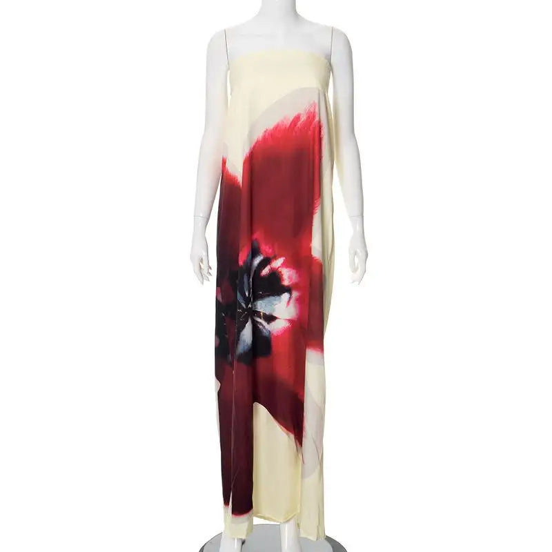 Stunning Strapless Printed Maxi Dress - Chic Women's Beach Robe