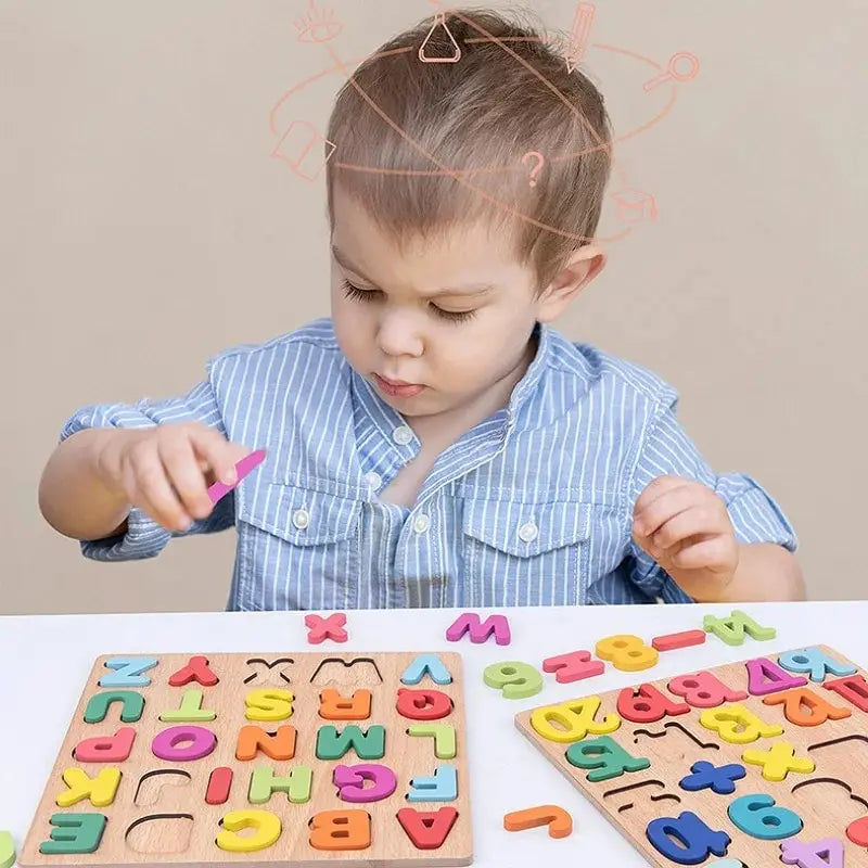 Colorful Alphabet Number Wooden Puzzles for Kids Montessori Intelligent Matching Game Preschool Children Early Educational Toys