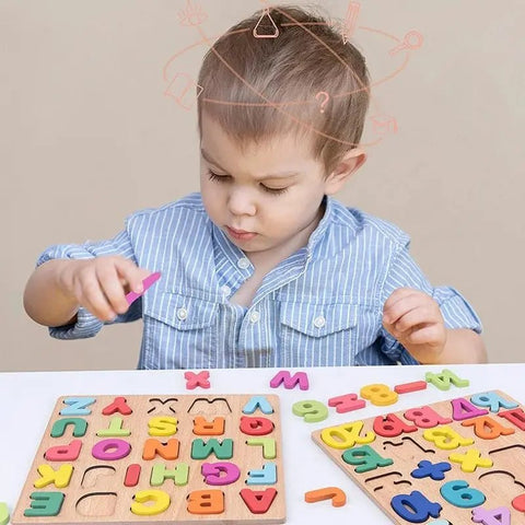 Wooden Puzzle Kids Colorful Alphabet Number Montessori Matching Game Preschool Early Educational Toy