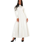 Women's Long Sleeve Faux Leather A-Line Maxi Dress Party Club Fit and Flare Trumpet Mermaid Long Dress Slim Sexy Big Hem