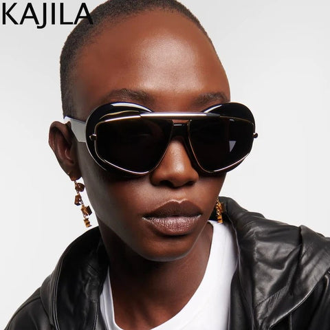 Sunglasses Women Cat Eye Punk Steampunk Double Frame Y2K Luxury Sports Shield Eyewear Sun Shades