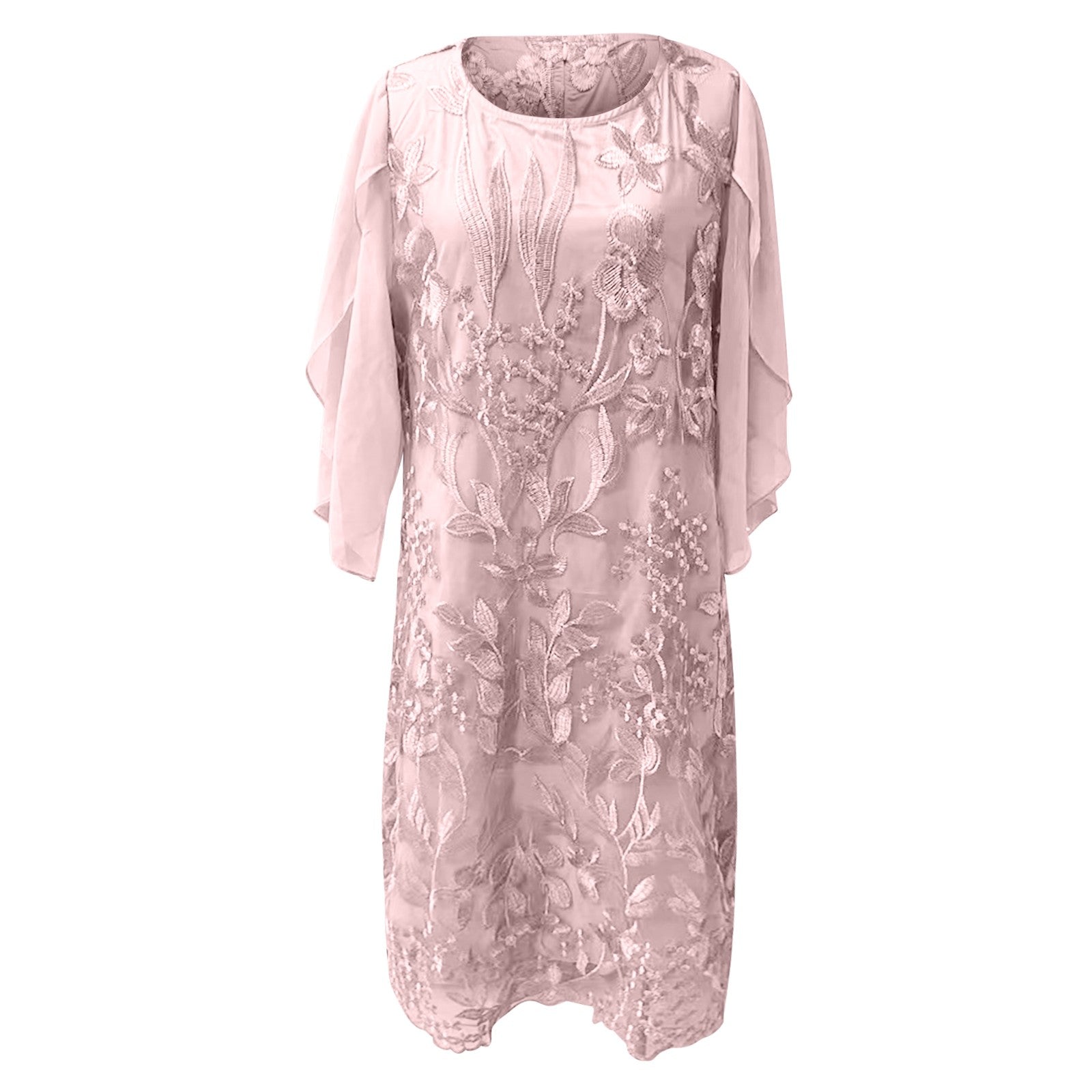 Elegant Plus Size Lace Embroidered Dress – Flowy Ruffles & Timeless Charm