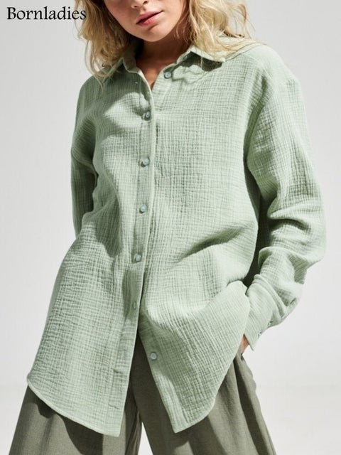 Long Sleeve Cotton Shirt Women Loose Casual Fashionable Everyday Spring Autumn Fashion Top