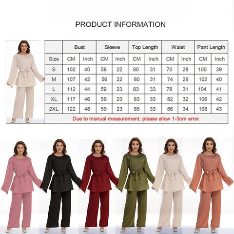 Plus Size Pant Set Women 2-Piece Lace-Up Solid Pattern Loose Fit Casual Fashion Outfit