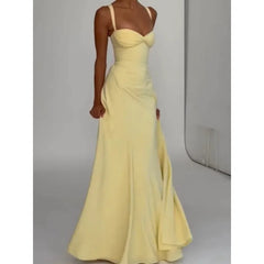 Yellow evening gown on a neutral background