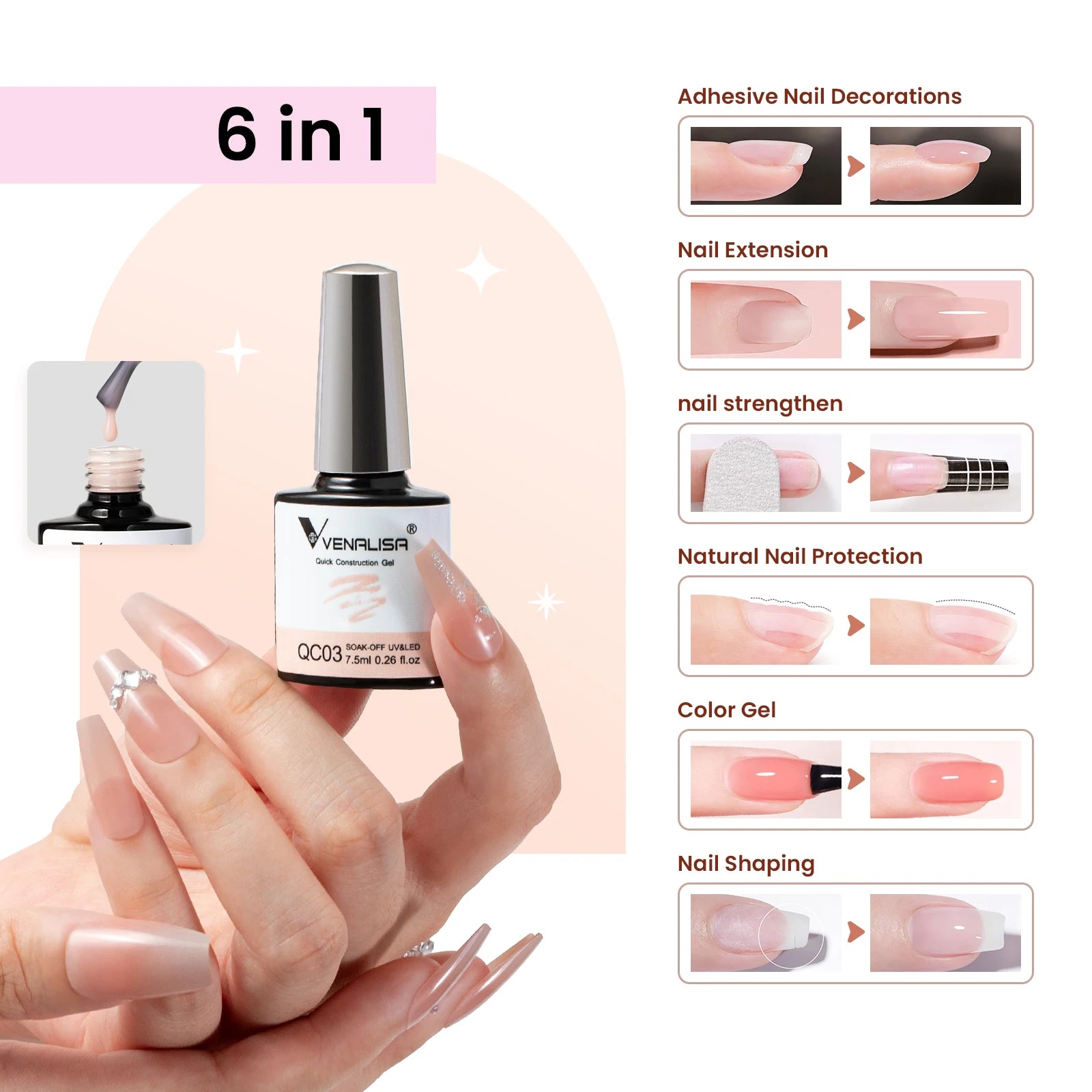 Quick Construction Nail Gel Semi Transparent Jelly Color Nail Gel Polish Strengthener Soak Off UV LED Nude Pink Gel