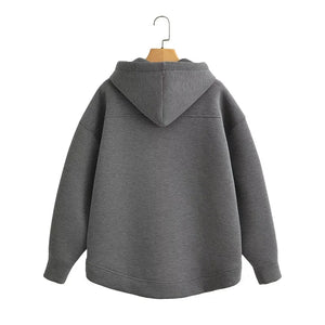 New Fashion Women's Zipper Hoodie Unisex Double Pockets Oversized Loose Sweatshirt Outerwear Top