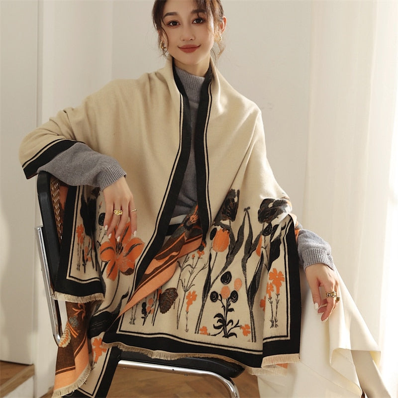 Women's Warm Scarf Cashmere Design Print Shawls Thick Blanket Soft Stoles