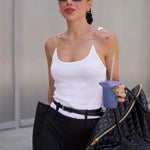 Cropped Top with Cut off Strap White Camisole Women Sexy Fashion Tank Top Summer Streetwear