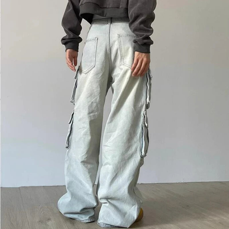 Cargo Jeans American Style Street Style Baggy Cargo Pants for Women Multi-pocket Wide Leg Denims