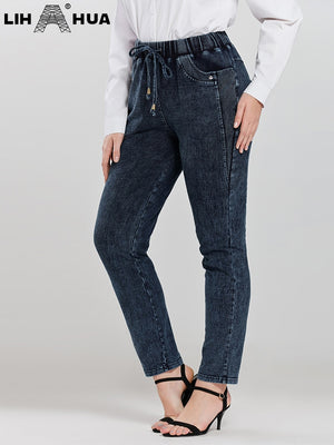 Women's Plus Size Jeans Stretchy Cotton Knit Denim Trousers