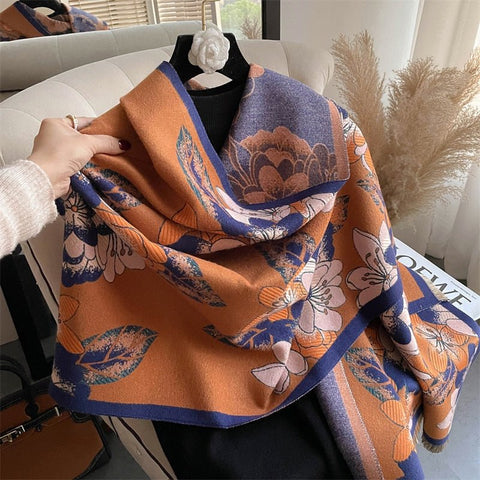 Cashmere Scarf Women Warm Print Shawl Thick Blanket Soft Stole Elegant Winter Fashion Accessory