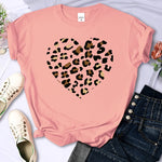 Broken Leopard Heart T-Shirt Casual Fashion Top Comfortable Women's TEE