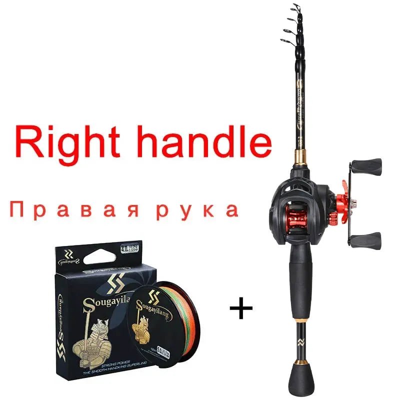 Fishing rod and reel set with packaging on a white background