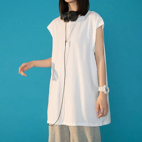 Tank Top Women Oversized Loose Casual O-Neck Sleeveless Teen Everyday Fashion Tee Top