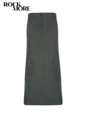 Women's Cargo Long Skirts with Slit Y2K Low Waist Maxi Skirt Retro Grunge Fashion