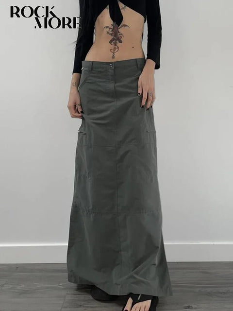 Low Waist Cargo Maxi Skirt Women Y2K Slit Retro Grunge Casual Streetwear Fashion Skirt
