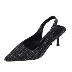 Women's Slingback Med-High Heels Pumps Pointed Toe Shoes Thin Heels Stilettos