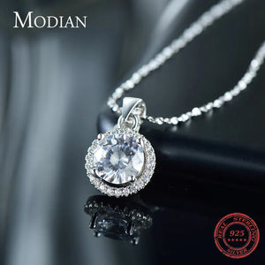 Genuine 925 Sterling Silver Luxury Chain Necklace with 2.0Ct AAAAA Cubic Zirconia Pendant Necklace