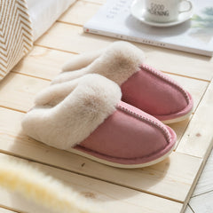 Cotton Home Fur Slippers for Women Winter Warm Plush Bedroom Non-Slip Indoor Slippers