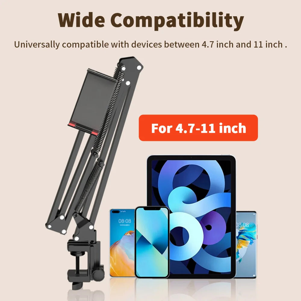 Tablet Holder for Bed with 90cm Metal Arm 360° Rotating Bed Tablet Mount Stand For iPad Stand, for 4.5~11 Inch Devices, Phone Tablet Bracket Holder