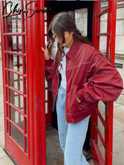 Faux Leather Jacket red