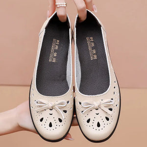 Spring/Summer Casual Shoes Soft Leather Sandals Female Flats Cut Out Slip On Footwear for Women