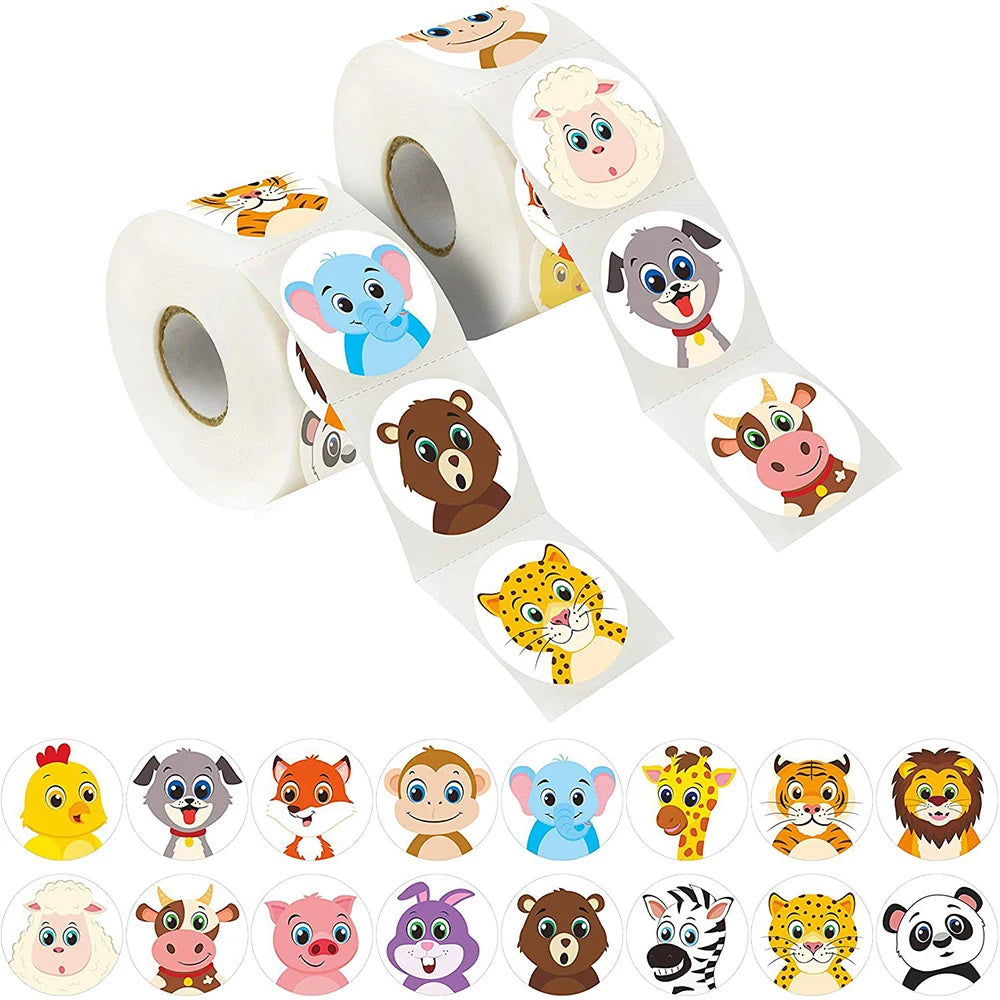 50-500pcs Cartoon Animal Sticker Labels for Children Thank You Stickers Cute Toy Game Tag DIY Gift Sealing Label Decoration Supplies