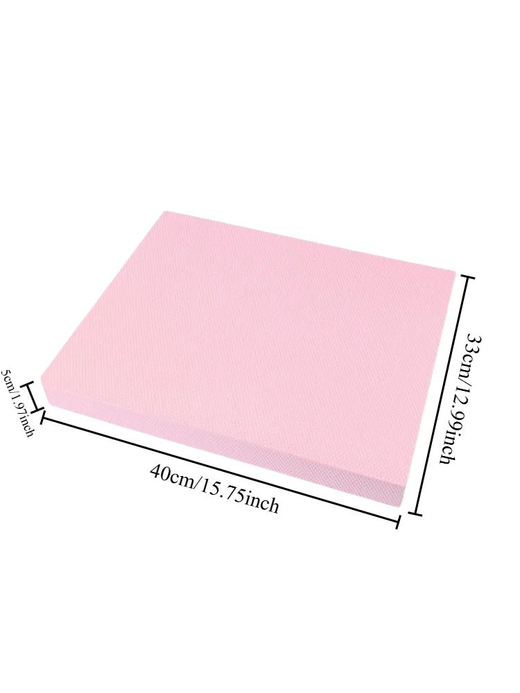 Pink rectangular mat with measurements on a white background