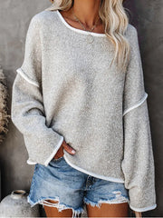 Vintage Oversized Sweater for Women Patchwork Loose Round Neck Knitwear Casual Slight Stretch Pullover Tops