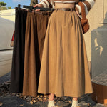 Corduroy Solid Skirts Preppy Style Autumn Winter New Fashion A-Line Retro Long Skirt