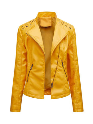 Faux Leather Jackets for Women Long Sleeve Zipper Slim Motorcycle Jacket Style