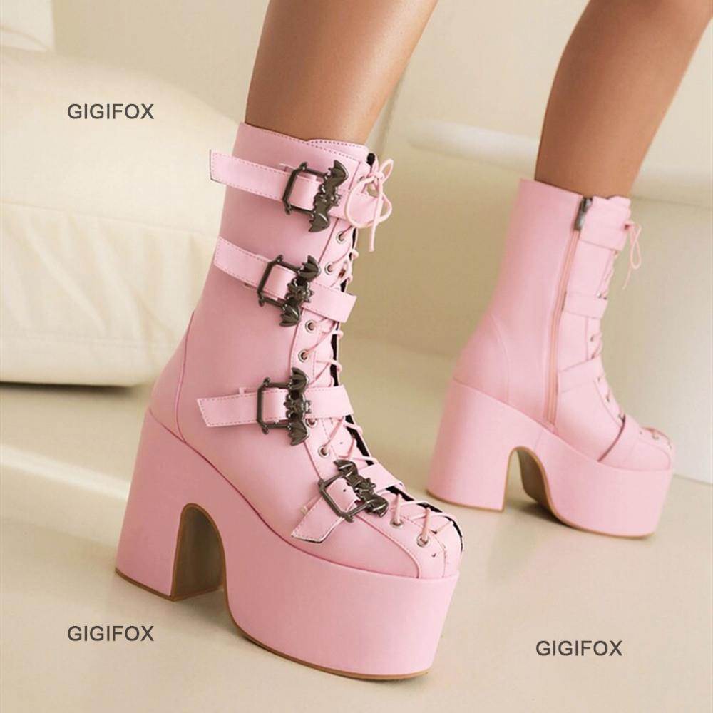 Women's Platform Chunky High Heels Boots Shiny Gothic Platform Boots