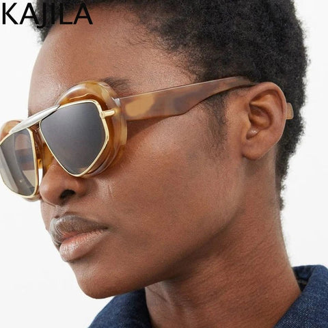 Sunglasses Women Cat Eye Punk Steampunk Double Frame Y2K Luxury Sports Shield Eyewear Sun Shades