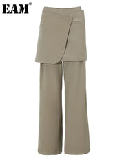 High Waist Spliced Irregular Long Wide Leg Pants with Wrap Skirt Loose Fit Trousers for Women