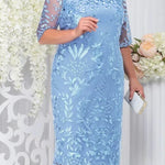 Elegant Lace Embroidered Midi Dress – Wedding Guest Gown