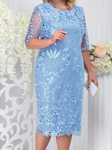 Elegant Lace Embroidered Midi Dress – Wedding Guest Gown