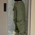 Loose Drawstring Low Waist Parachute Pants for Women Trousers Cargo Pants Loose Wide leg