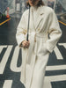 Women's Vintage Long Wool Coat With Belt Solid Double Breasted Chic Winter Overcoat