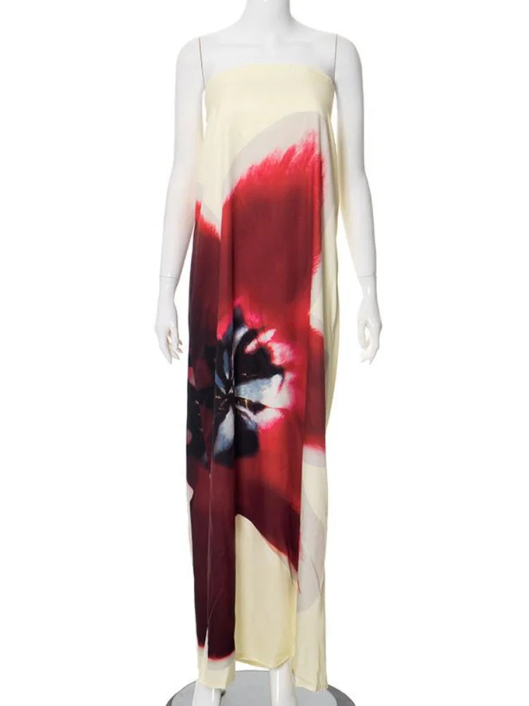 Stunning Strapless Printed Maxi Dress - Chic Women's Beach Robe