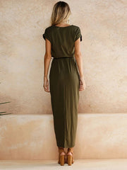 Midi Dress for Women Tie Up Waist Long Drape Wrap Irregular Hem Dress