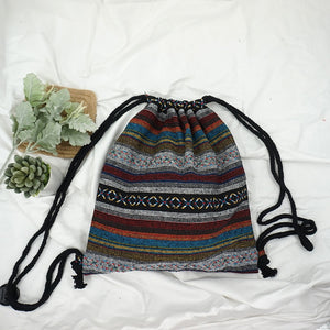 Women's Fabric Backpack Bohemian Hippie Chic Soft Brown Bag Drawstring Backpack