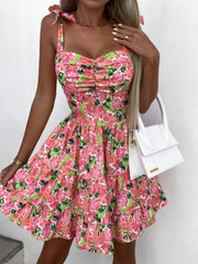 Summer Fashion Short Boho Skater Dress for Women Mini Sleeveless Floral Print Dress