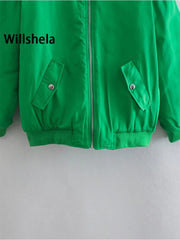 Women's Fashion Oversized Bomber Jackets Coat With Pockets Front Zipper Vintage Jacket