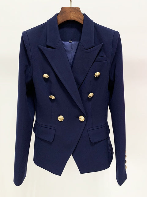 Double Breasted Blazer Women Slim Fit Gold Button Chic Elegant Office Casual Fashion Jacket