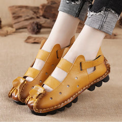 Women's Sandals Soft Bottom Flat Genuine Leather Sandals Leisure Retro Handmade Sandals with Flat Low Platforms